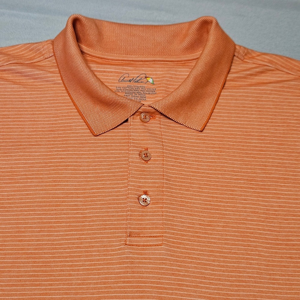 Arnold Palmer Polo Shirt Mens XXL Orange Striped Short Sleeve Golf Top RN16576